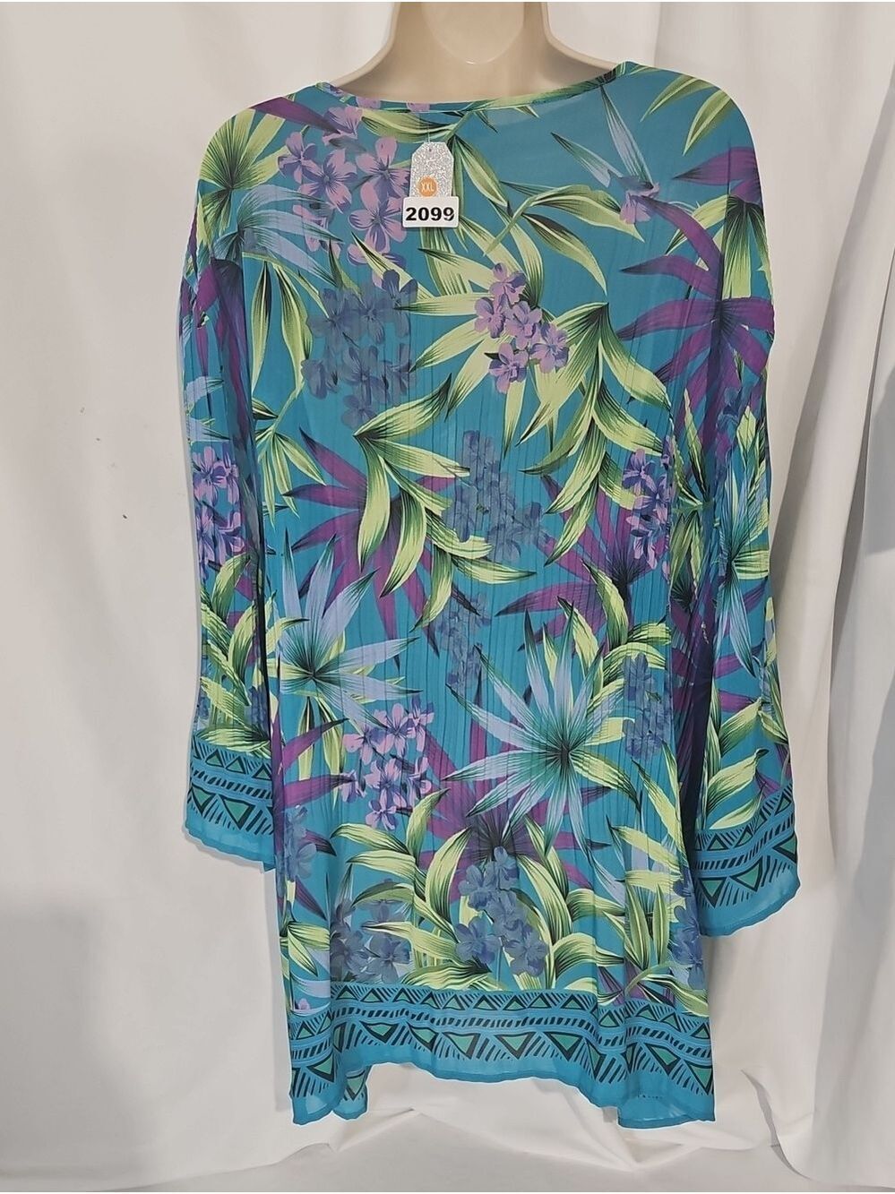 Catherines Plus Size 22-24W Teal Tropical Boho Tunic Crochet Lace Top XXL Summer - Picture 16 of 17
